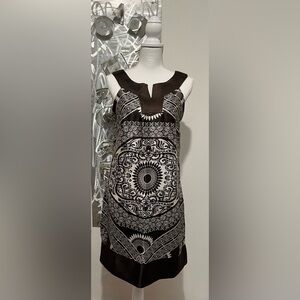 NWT Apollo Midi Dress- Rich Brown & Ivory Colors- Beautiful Neckline w/ V Dip